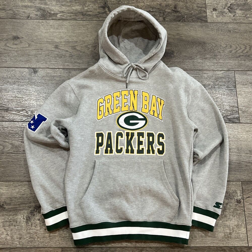 Vintage Y2K Starter Green Bay Packers Embroidered Gray Hoodie - Men’s Small
